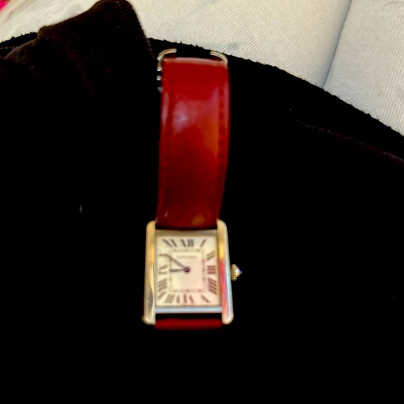 Cartier tank small with red leather strap - Picture 2 of 5